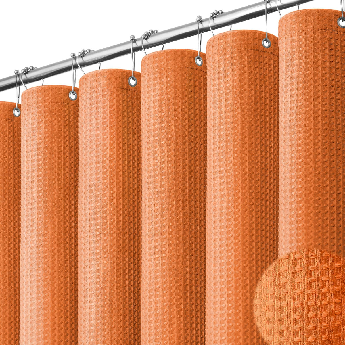 Dynamene Burnt Orange waffle curtain closeup highlighting textured fabric and 256GSM durability.