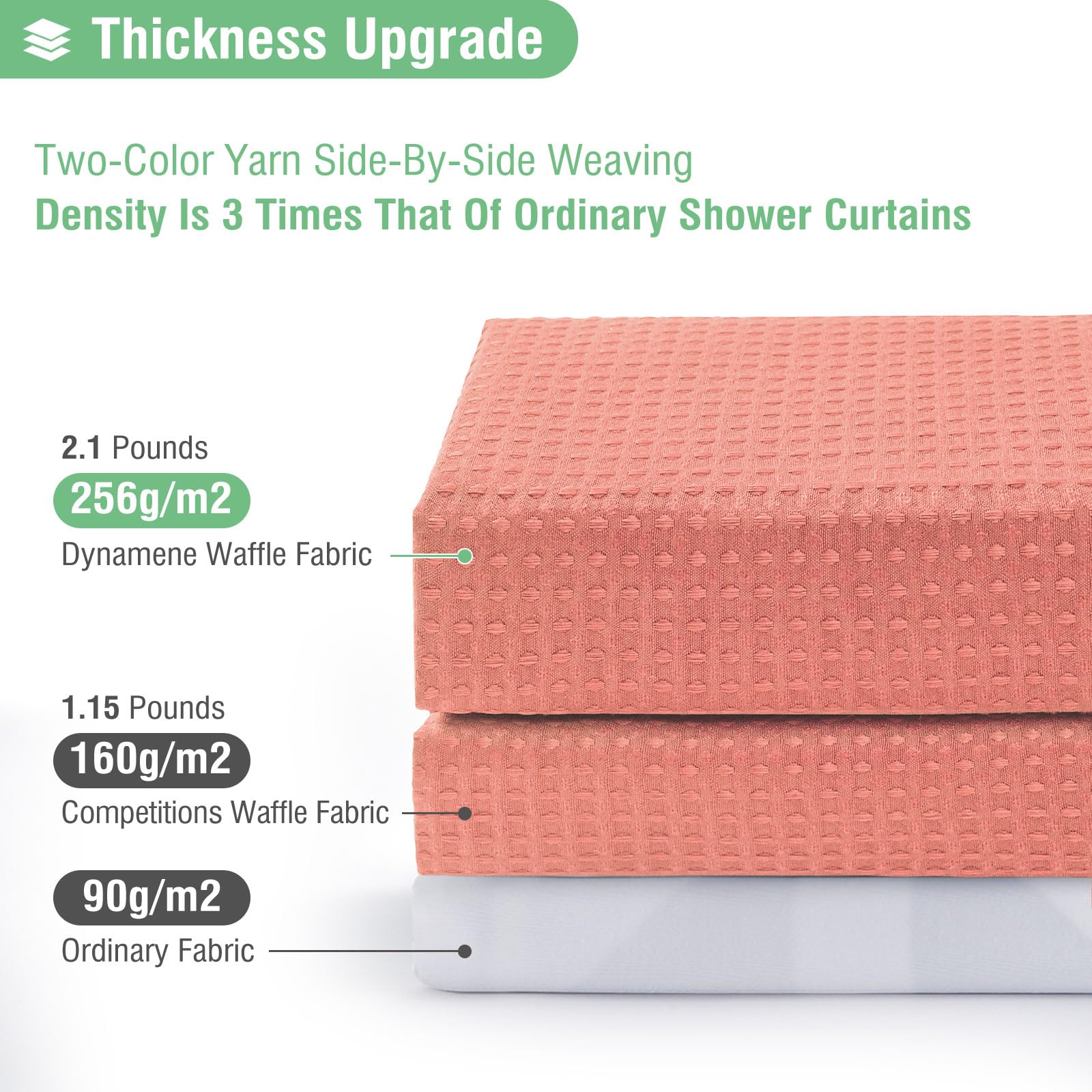 Heavyweight 256GSM curtain adds durability and privacy in busy bathrooms