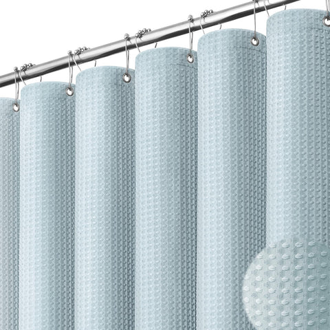 Dynamene fog blue waffle curtain 72x78 offers spa-like privacy and neutral style.