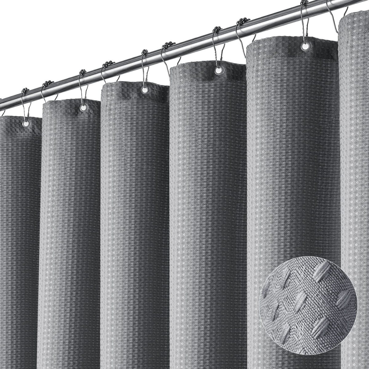 Dynamene grey fabric shower curtain front view 72x72 for stylish privacy