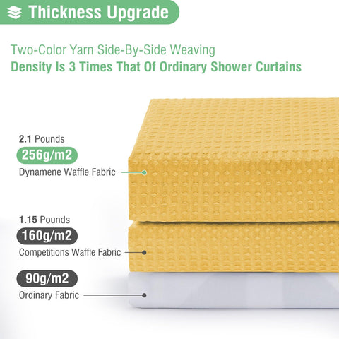 Close-up of the heavy-weighted hem providing curtain stability in the shower