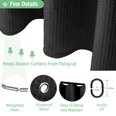Weighted hem keeps the curtain stable and private during use.
