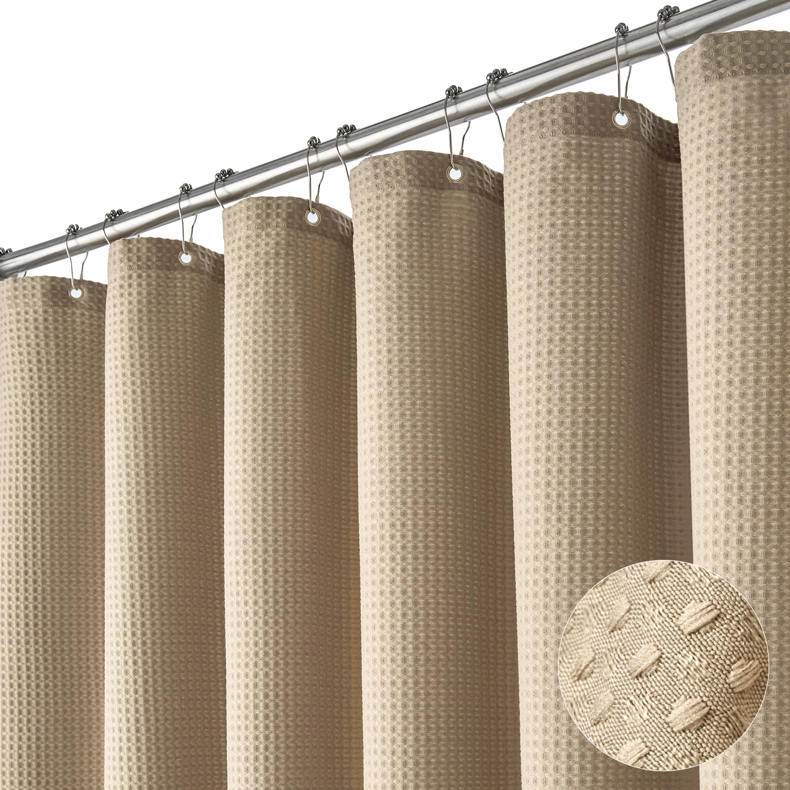 Dynamene waffle-weave shower curtain for a luxurious bath experience.