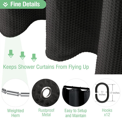 Dynamene machine-washable cloth shower curtain for easy home care.