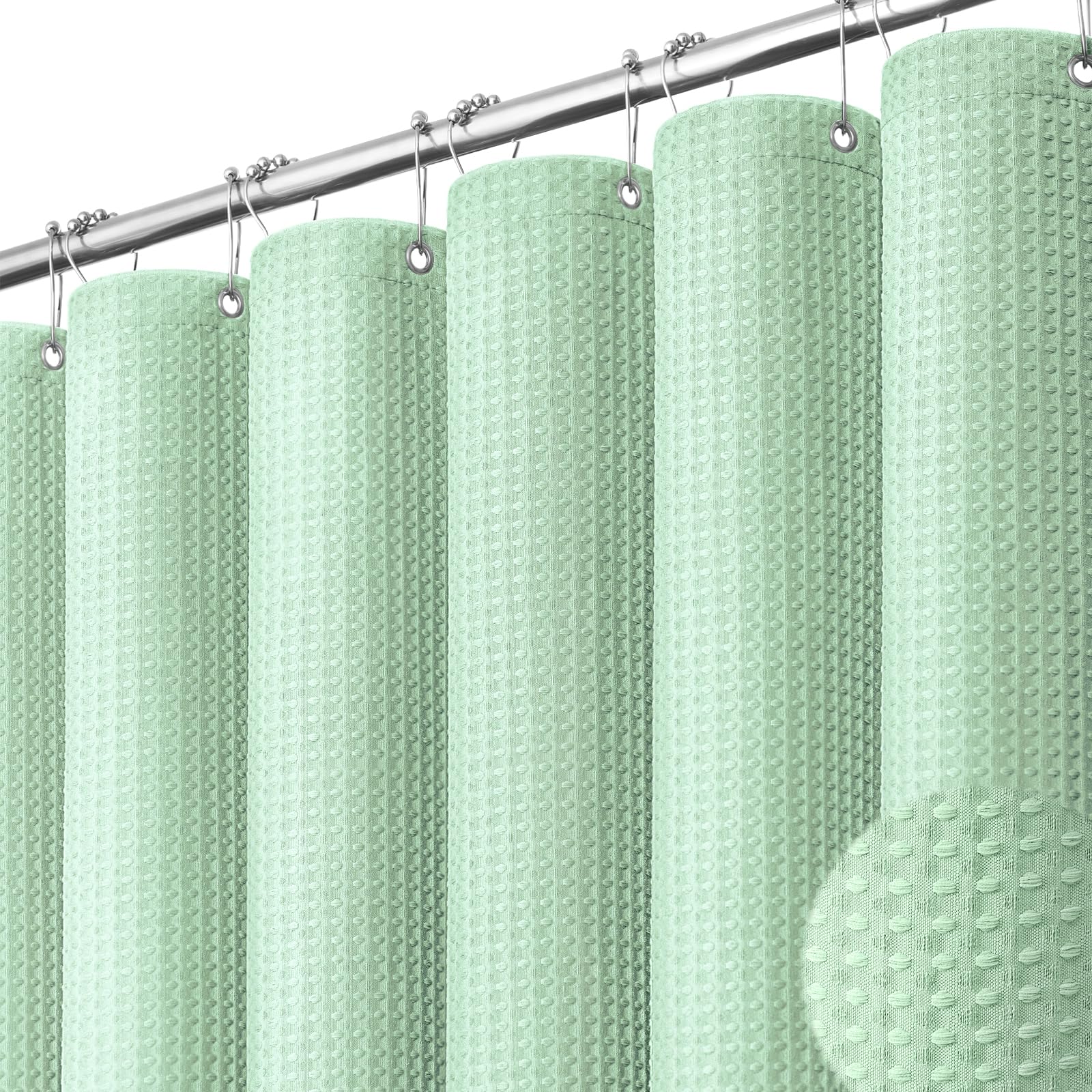 Dynamene mint green waffle curtain 72x72 with cotton-like feel for a spa-style bathroom