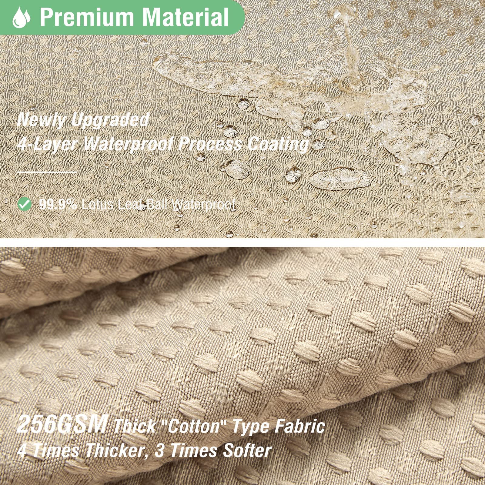 Dynamene neutral beige curtain fits any bathroom style and décor.