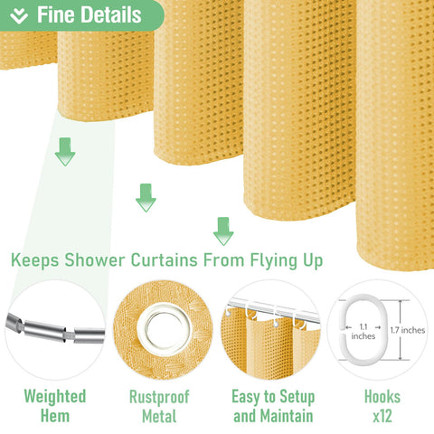 Curtain with rust-resistant grommets and 12 hooks for easy fitting