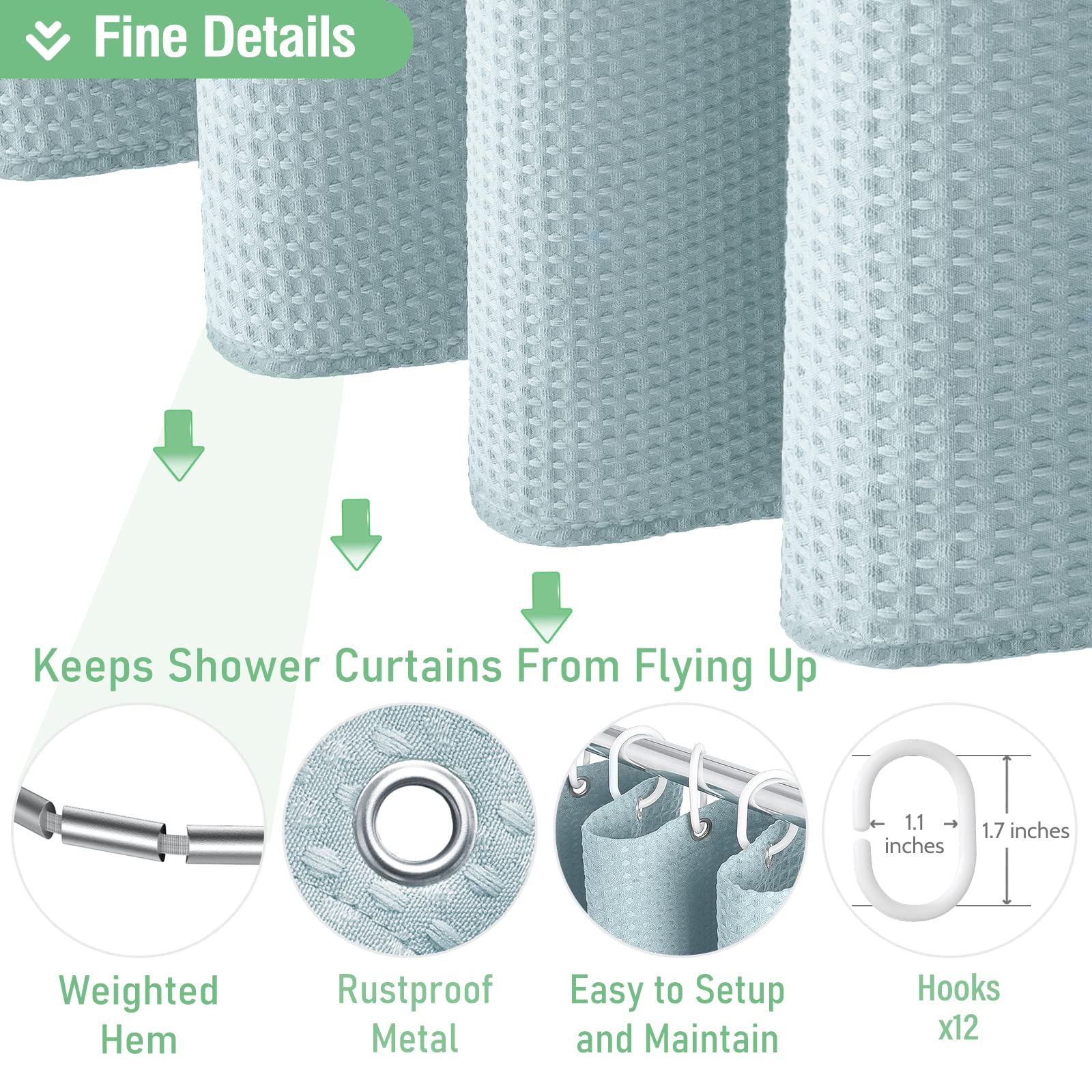 Dynamene rust-resistant grommets and included hooks for easy setup.