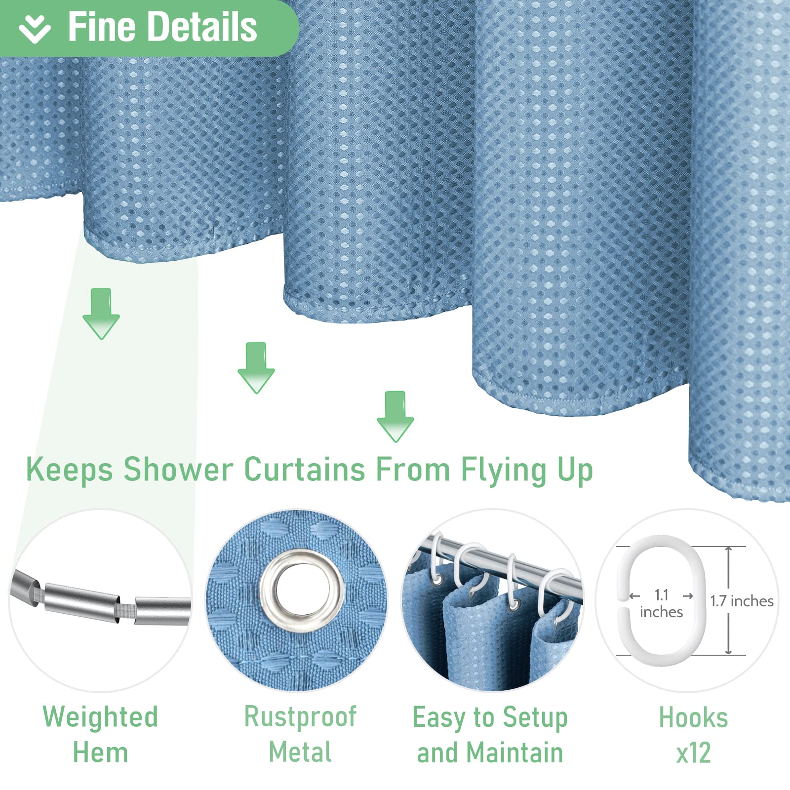 Dynamene rust-resistant grommets ensure lasting installation with hooks.