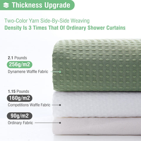 Dynamene Sage Green curtain measures 72x80 for standard showers