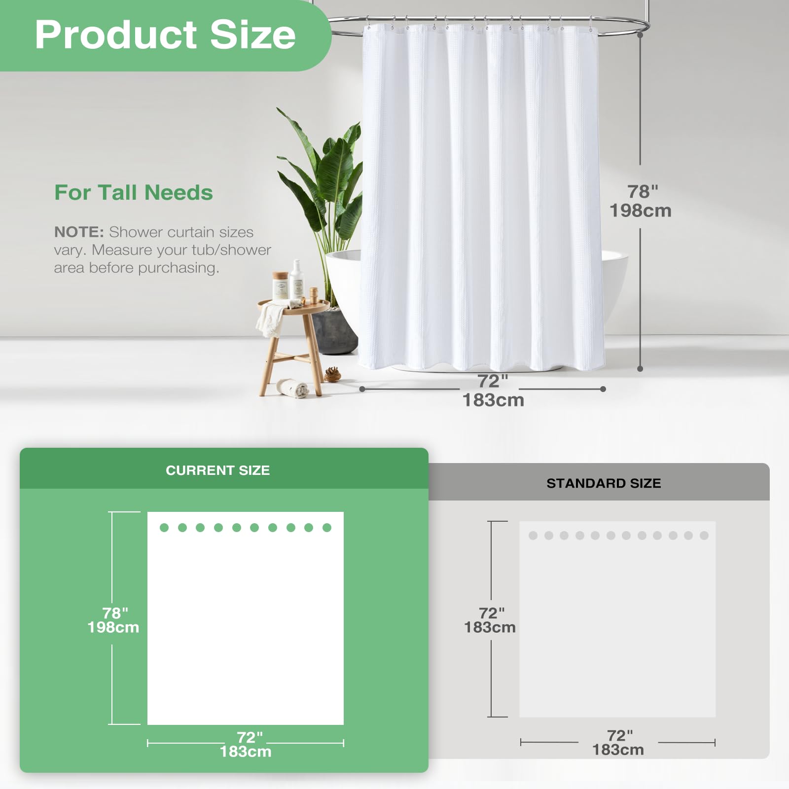 Dynamene curtain with 12 rust-resistant grommets for easy hanging.