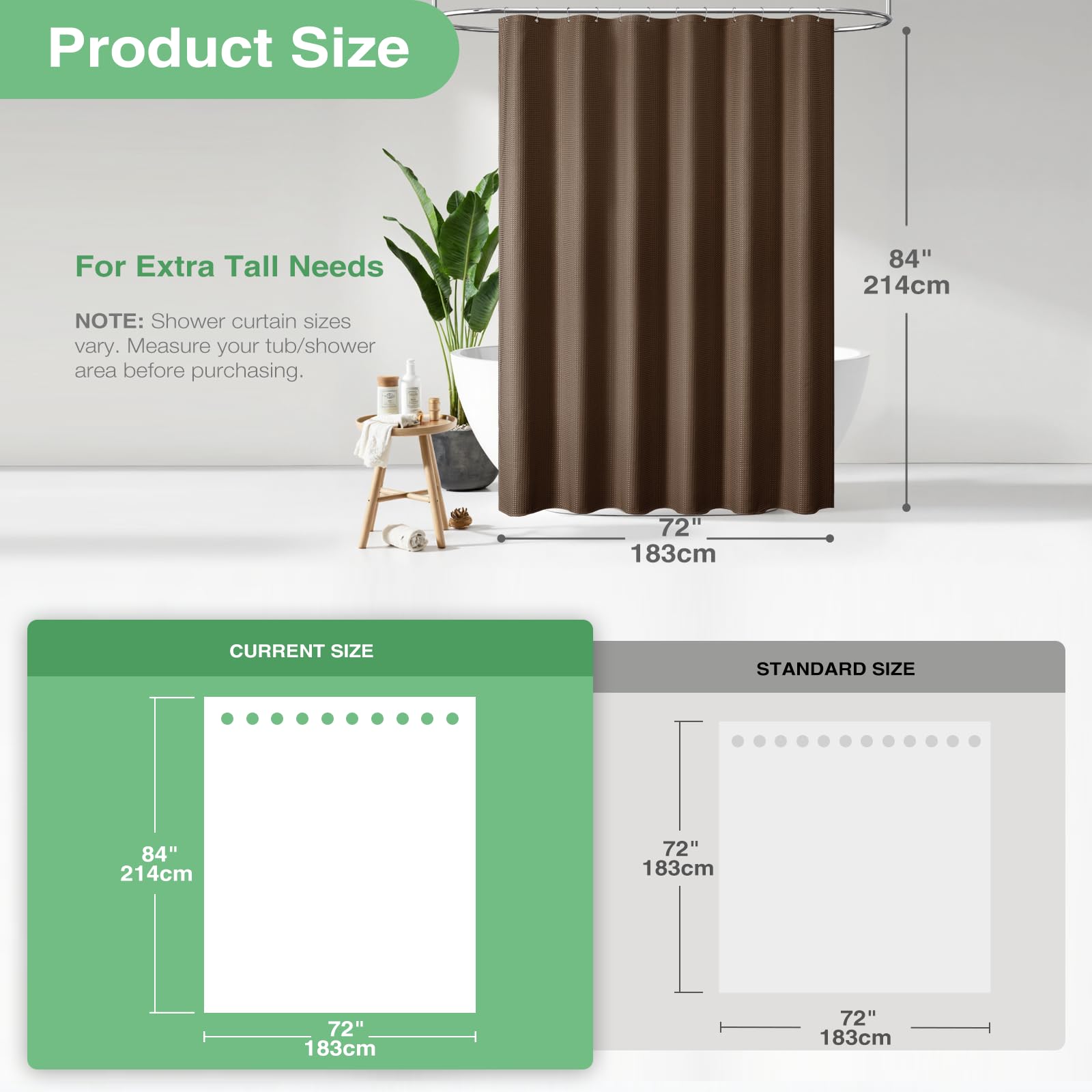 Dynamene shower curtain features water-repellent coating to reduce splashes.