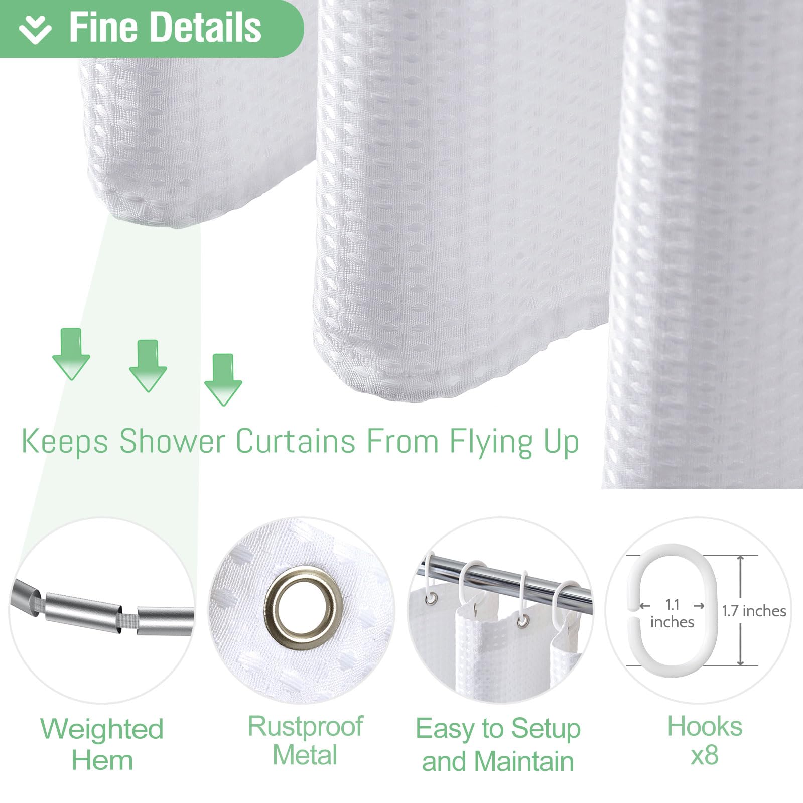 Dynamene Stall neutral white bathroom curtain fitting any decor.