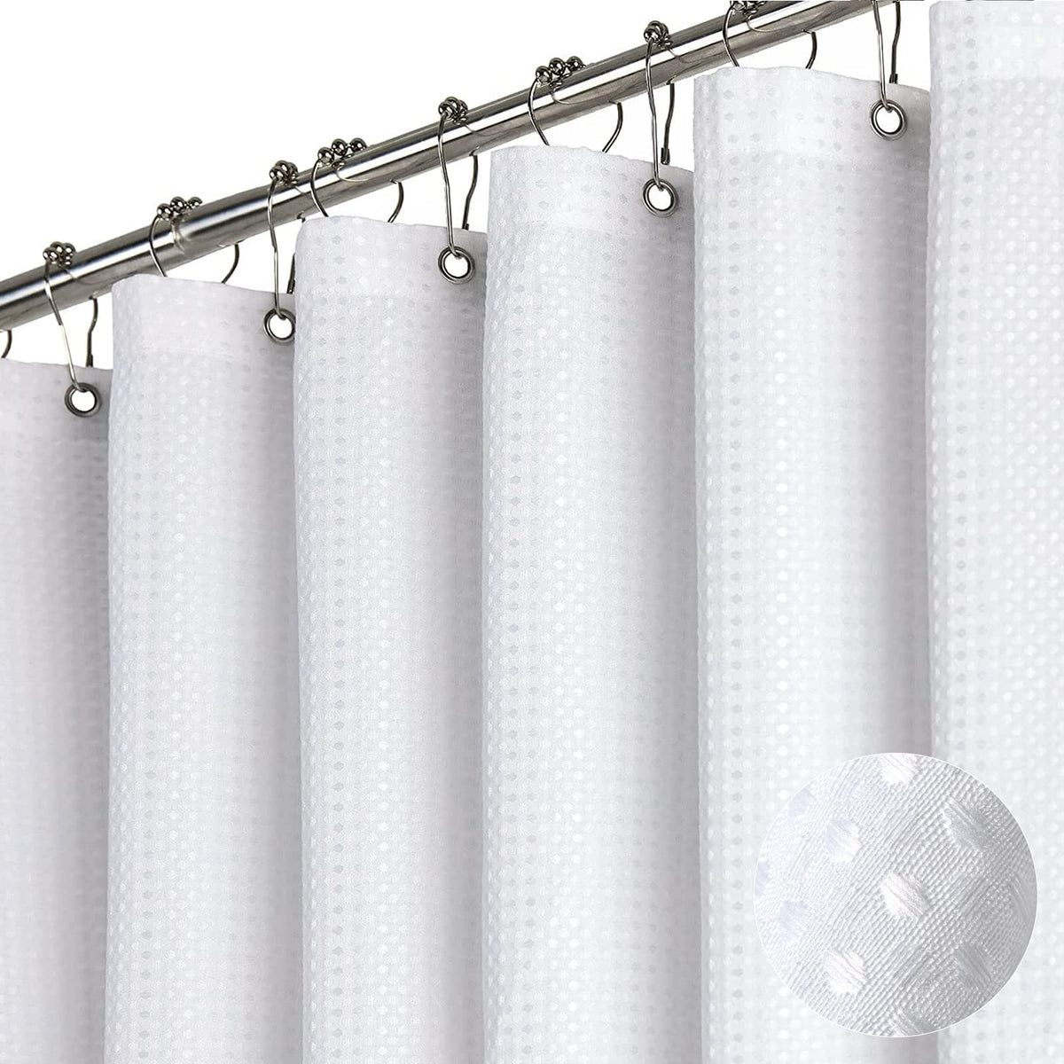 Dynamene waffle-curtain 72x90 close-up reveals premium fabric texture for a luxurious bath.