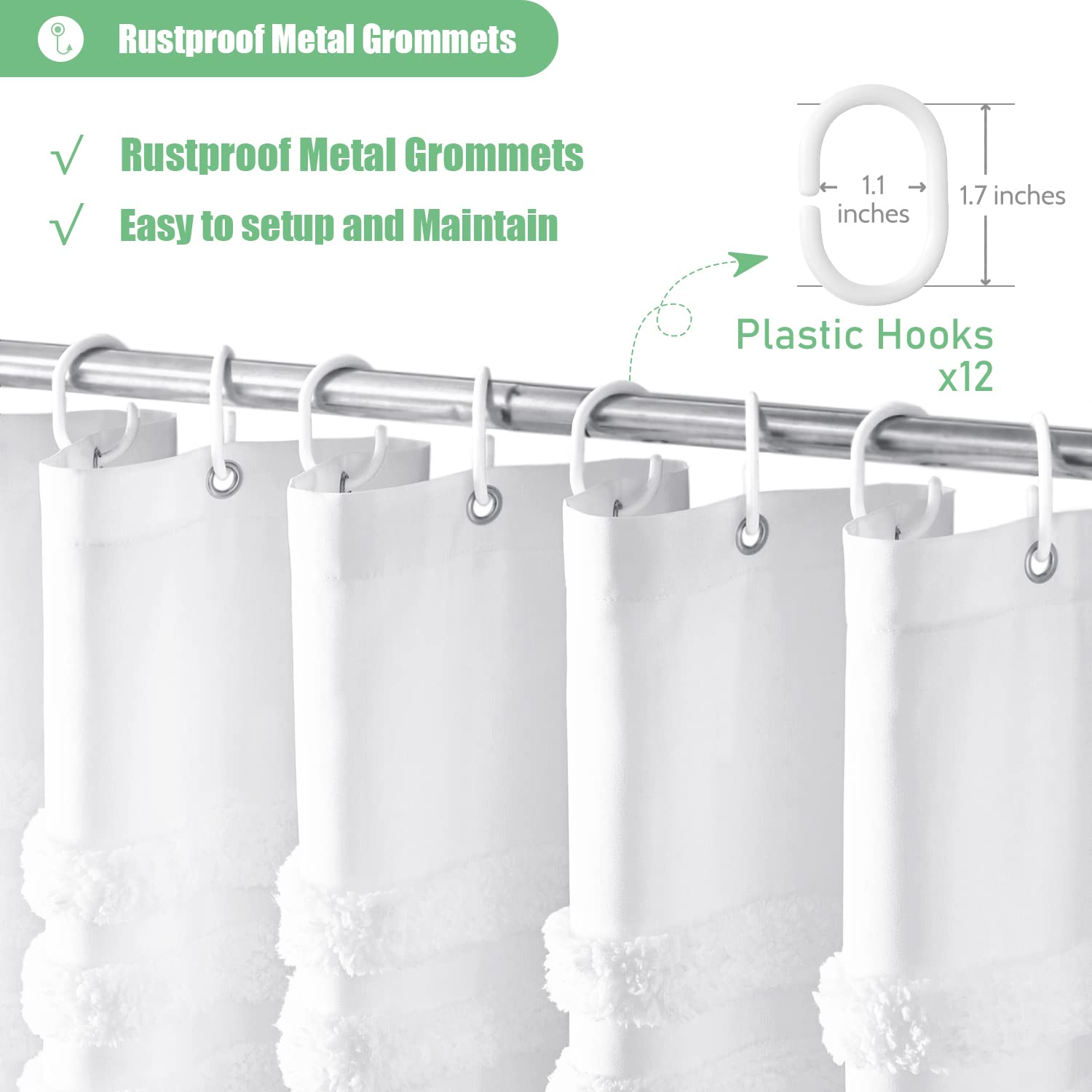 Weighted panel and rust-resistant grommets help hang evenly.
