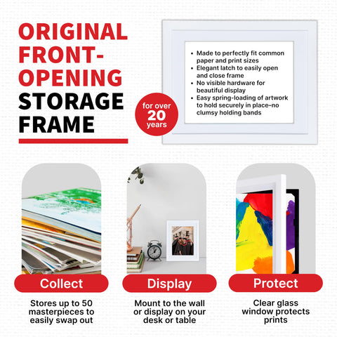 Holds up to 50 pieces of 8.5x11 art including bulky pieces.