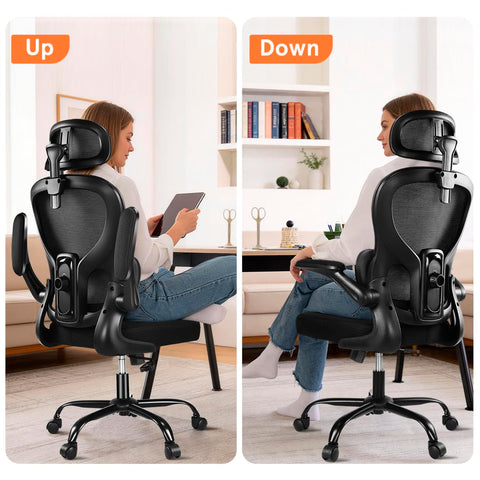 DYQKEA office chair with height-adjustable headrest aids customized monitor height.