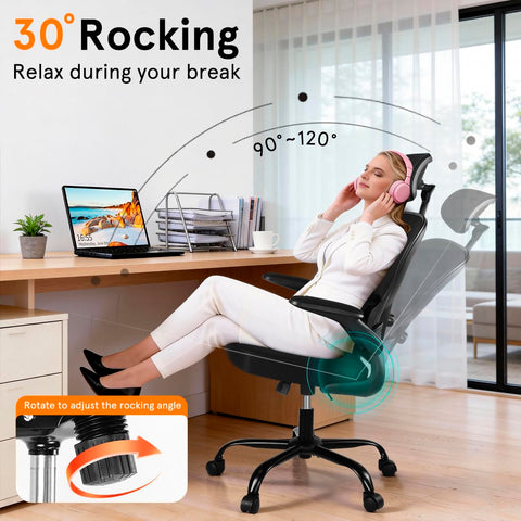 DYQKEA chair showcases lumbar support and headrest for better neck alignment.