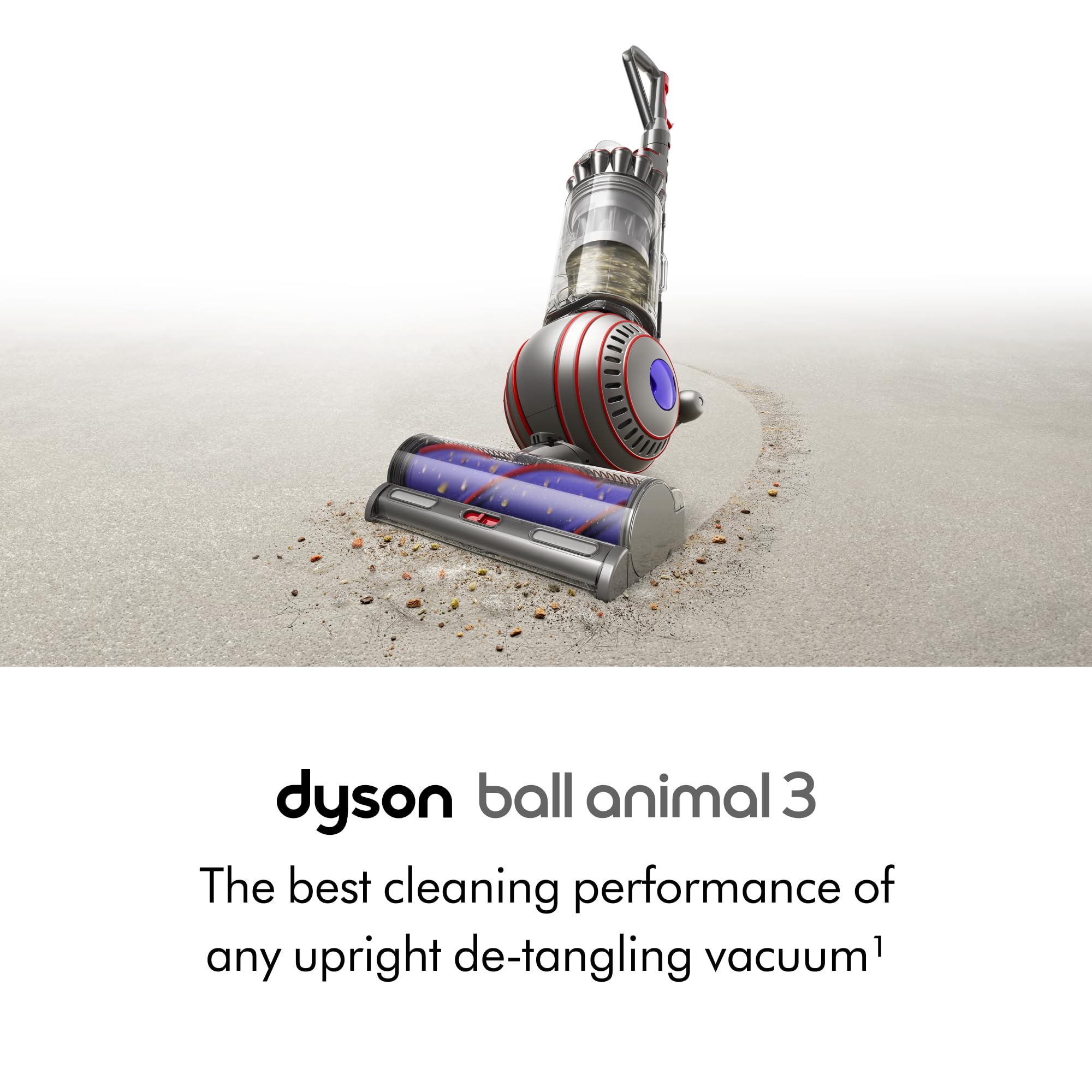 Dyson Ball Animal 3 de-tangling cleaner head removing pet hair from surfaces.