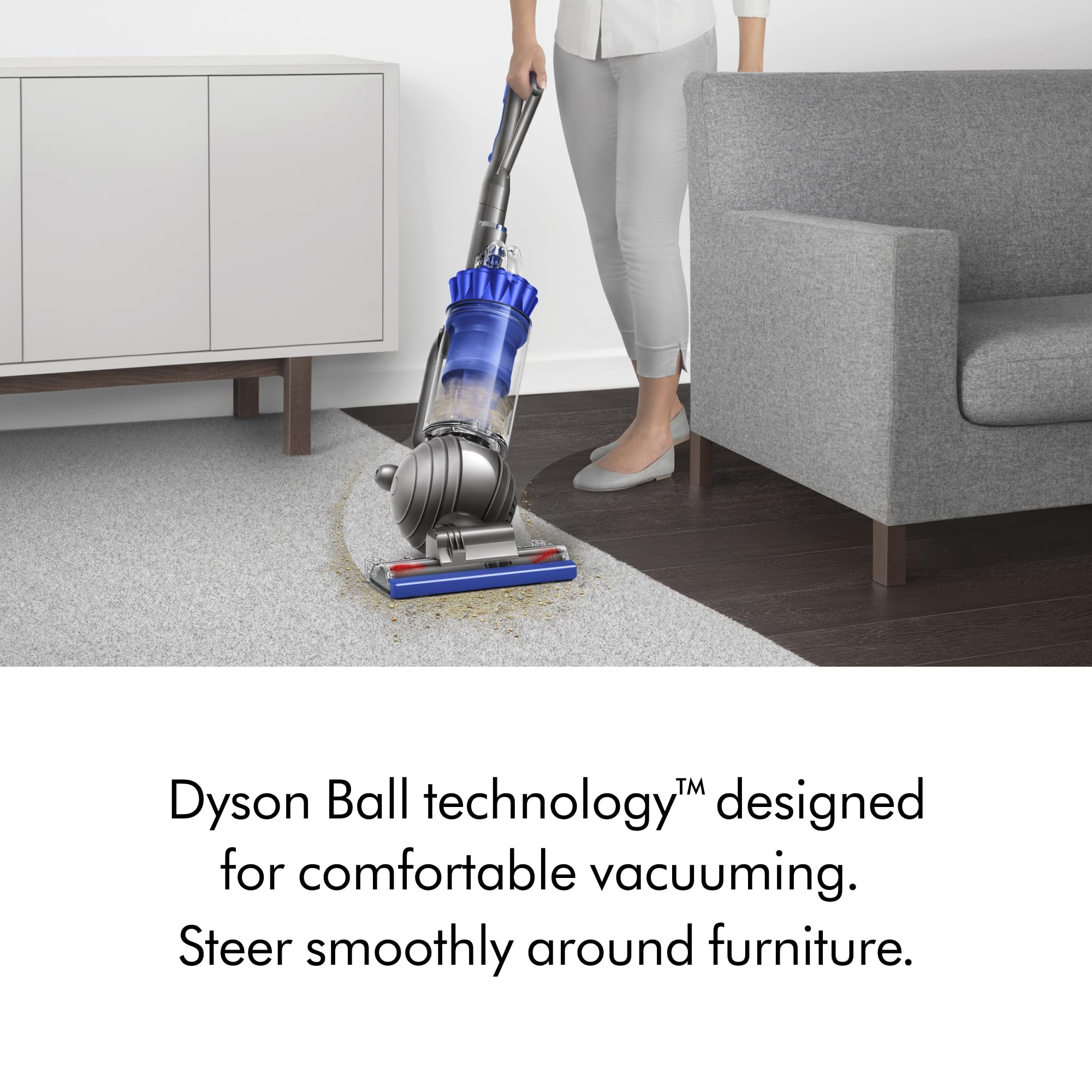 Ball technology on Dyson vacuum enables smooth steering around obstacles.
