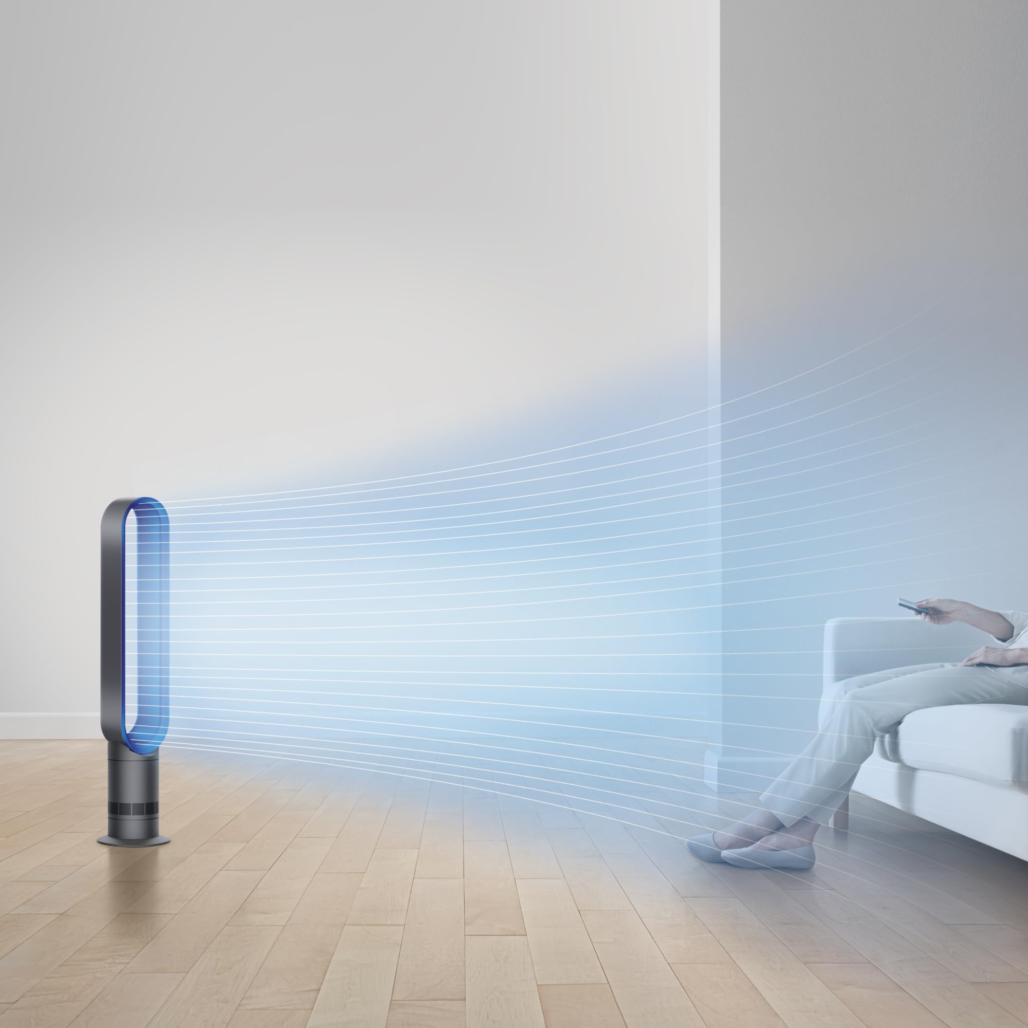 Dyson AM07 sleep timer in use for automated shutoff at night.