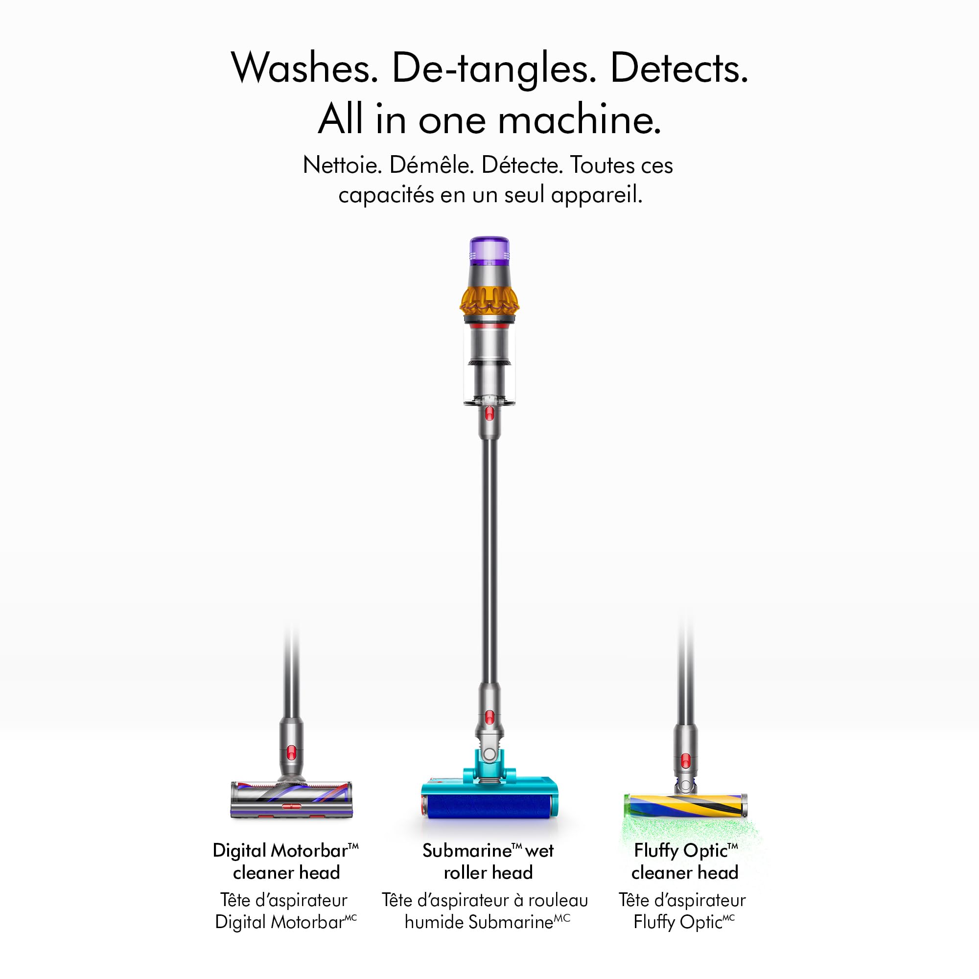 Eight Dyson-engineered accessories included with the V15s Submarine.