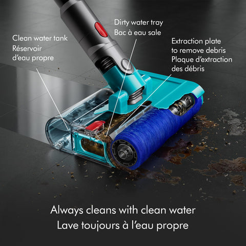 Fluffy Optic cleaner head reveals hidden dust on hard floors.