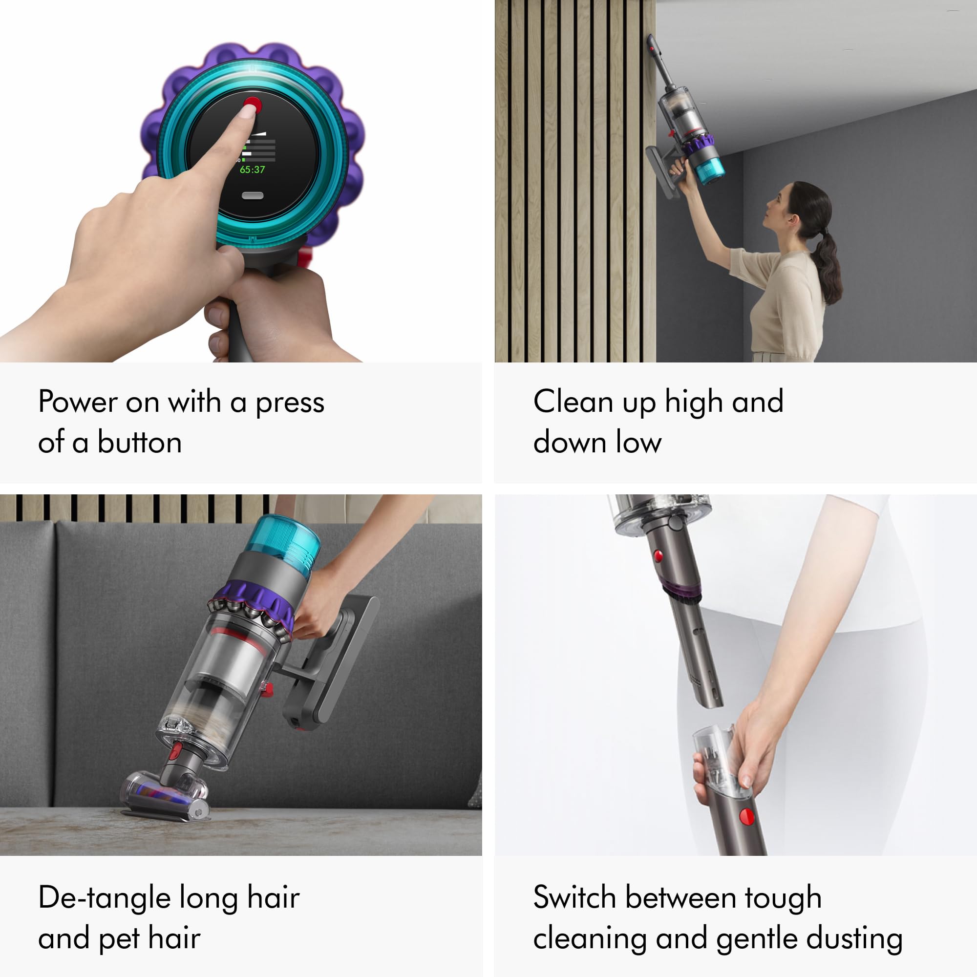 Dyson Gen5detect LCD screen tracks dust and run time.