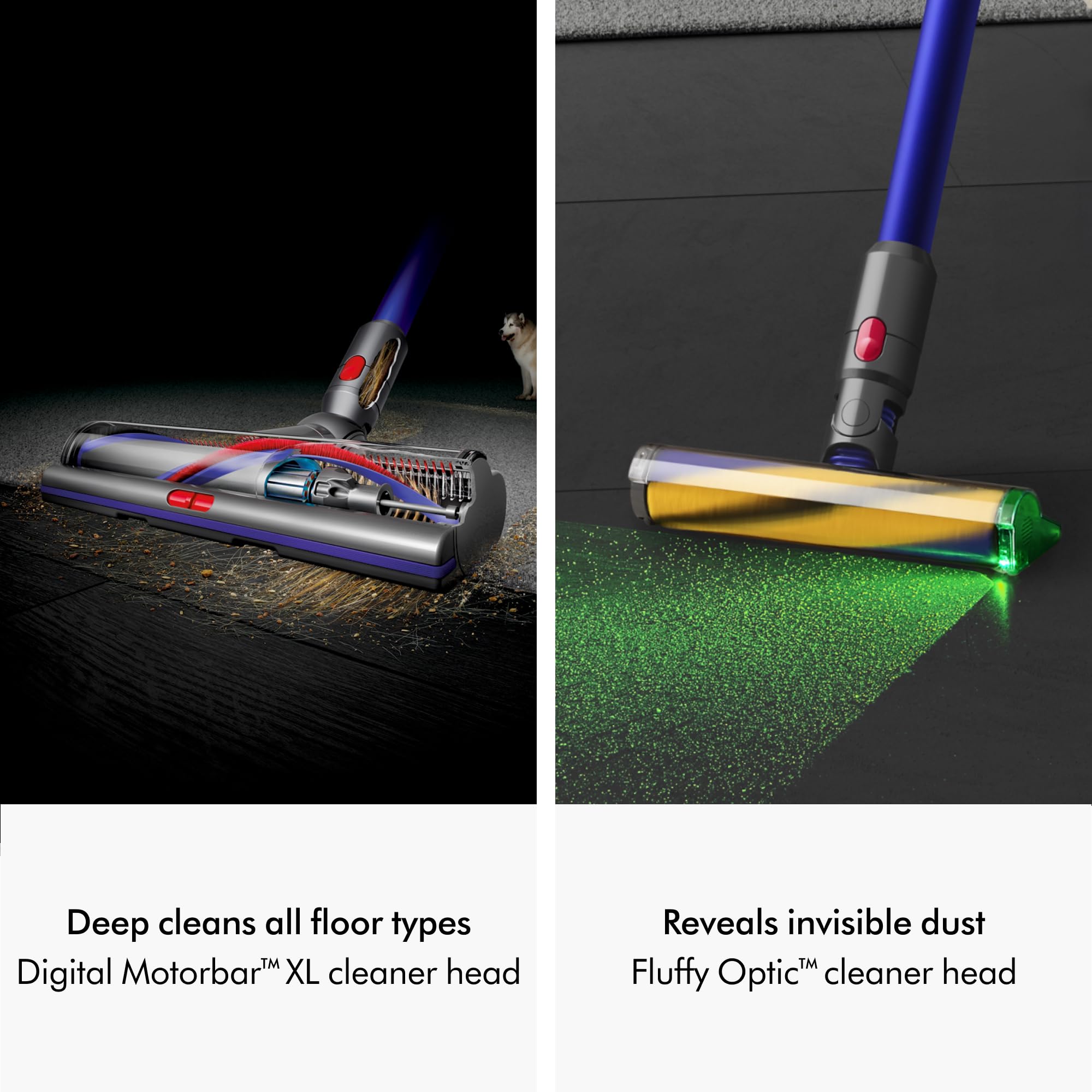 Dyson Gen5 Outsize wide cleaner head covers more floor.