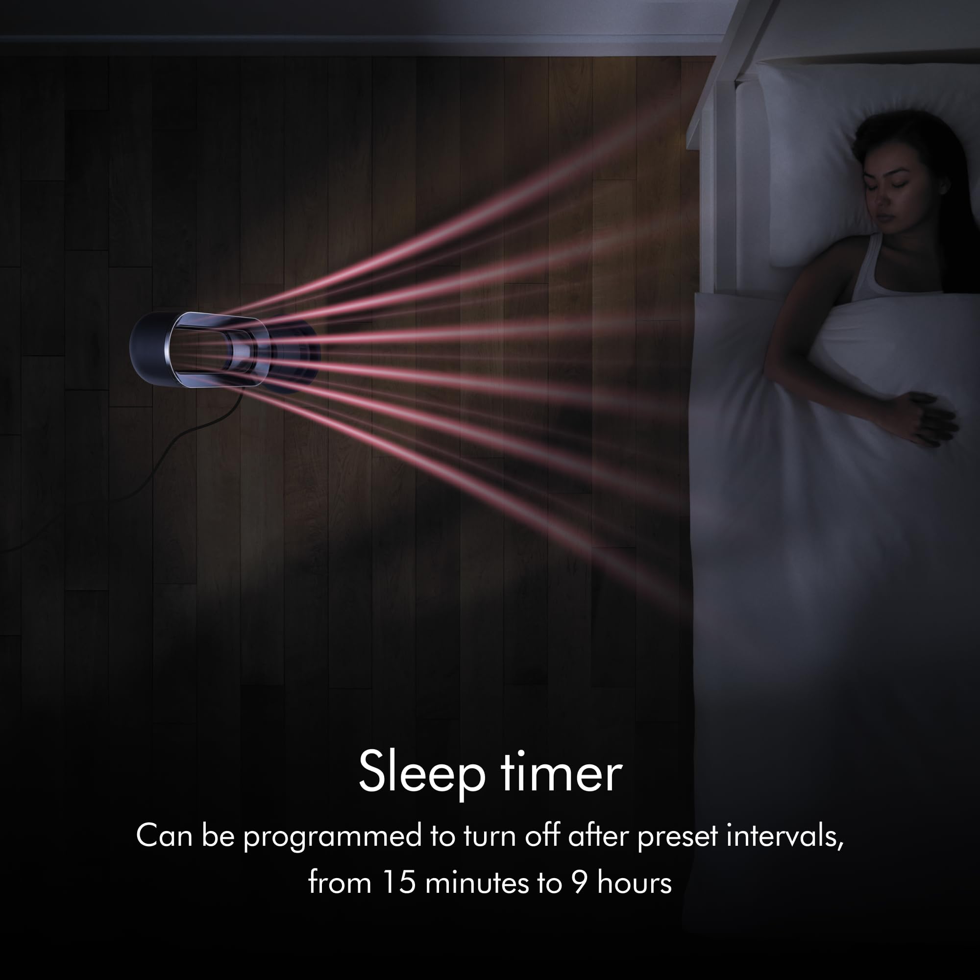 Dyson Hot+Cool AM09 70-degree oscillation spreads air evenly.