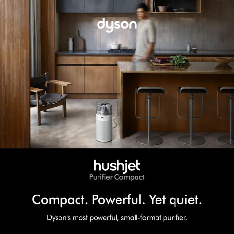 Dyson HushJet control panel highlighting app connectivity for remote air quality monitoring.