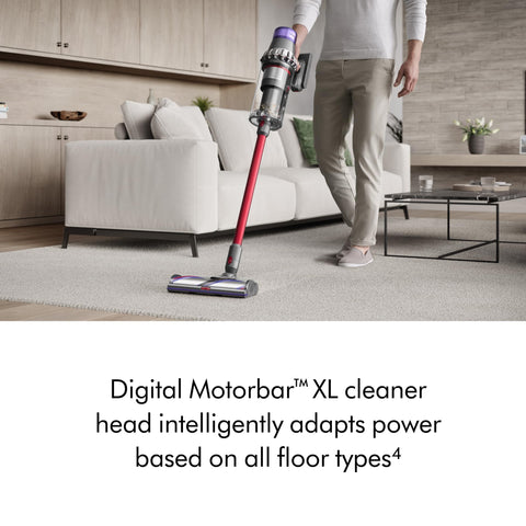 Dyson Outsize in action on hardwood floor with Auto mode delivering efficient cleaning
