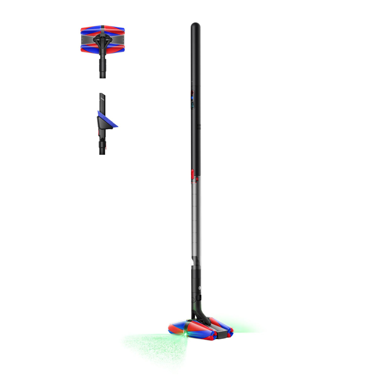 Dyson PencilVac Fluffycones side view shows slim profile and easy maneuverability.