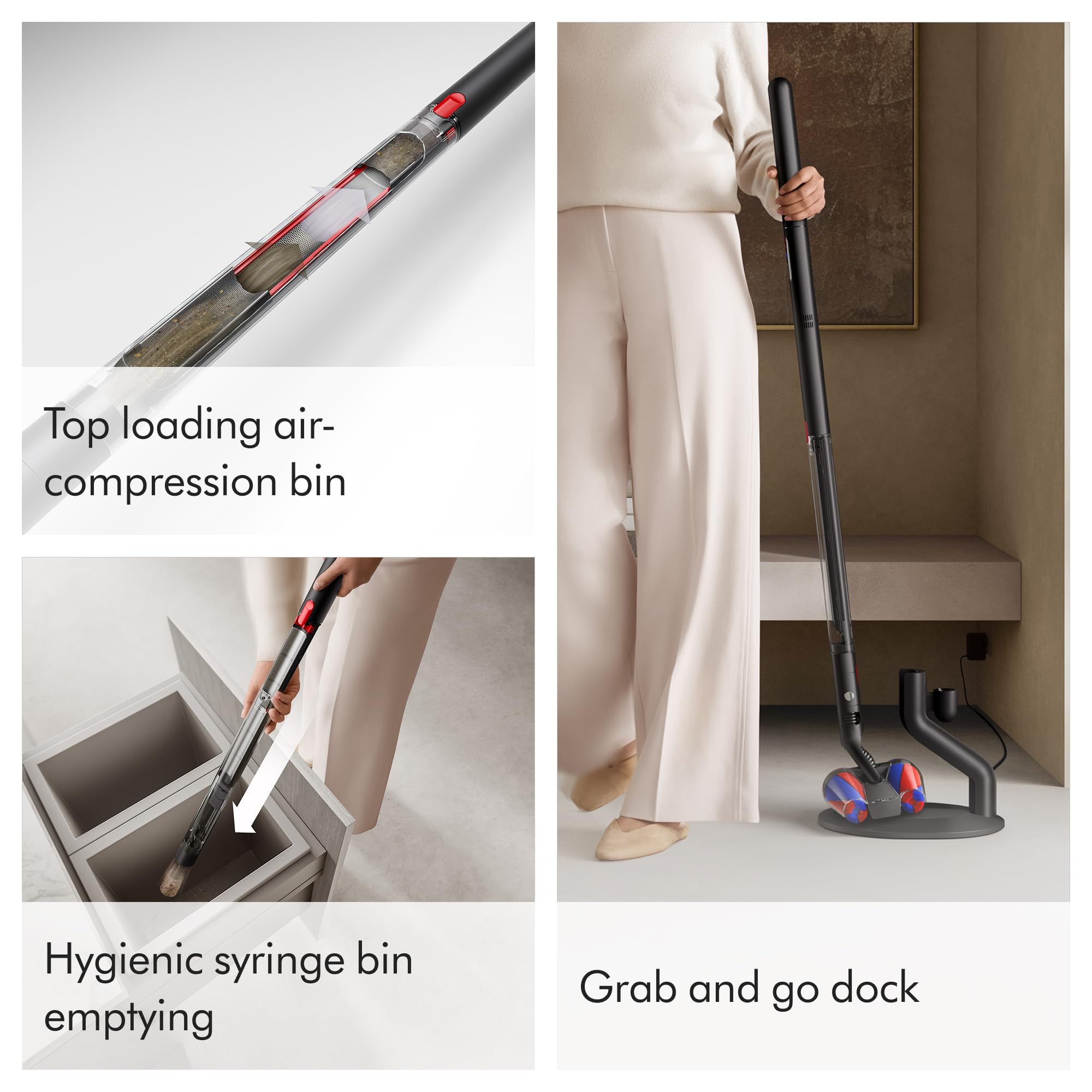 Dyson PencilVac Fluffycones delivers 50 Air Watts fade-free suction.
