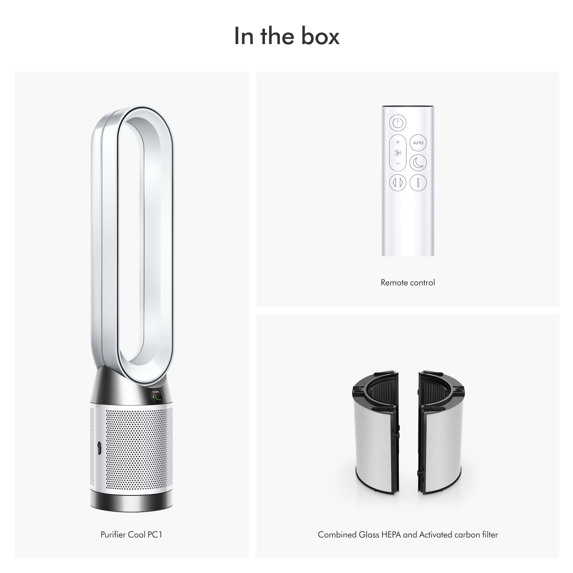 Dyson Purifier Cool PC1 350-degree oscillation directs air around the room.