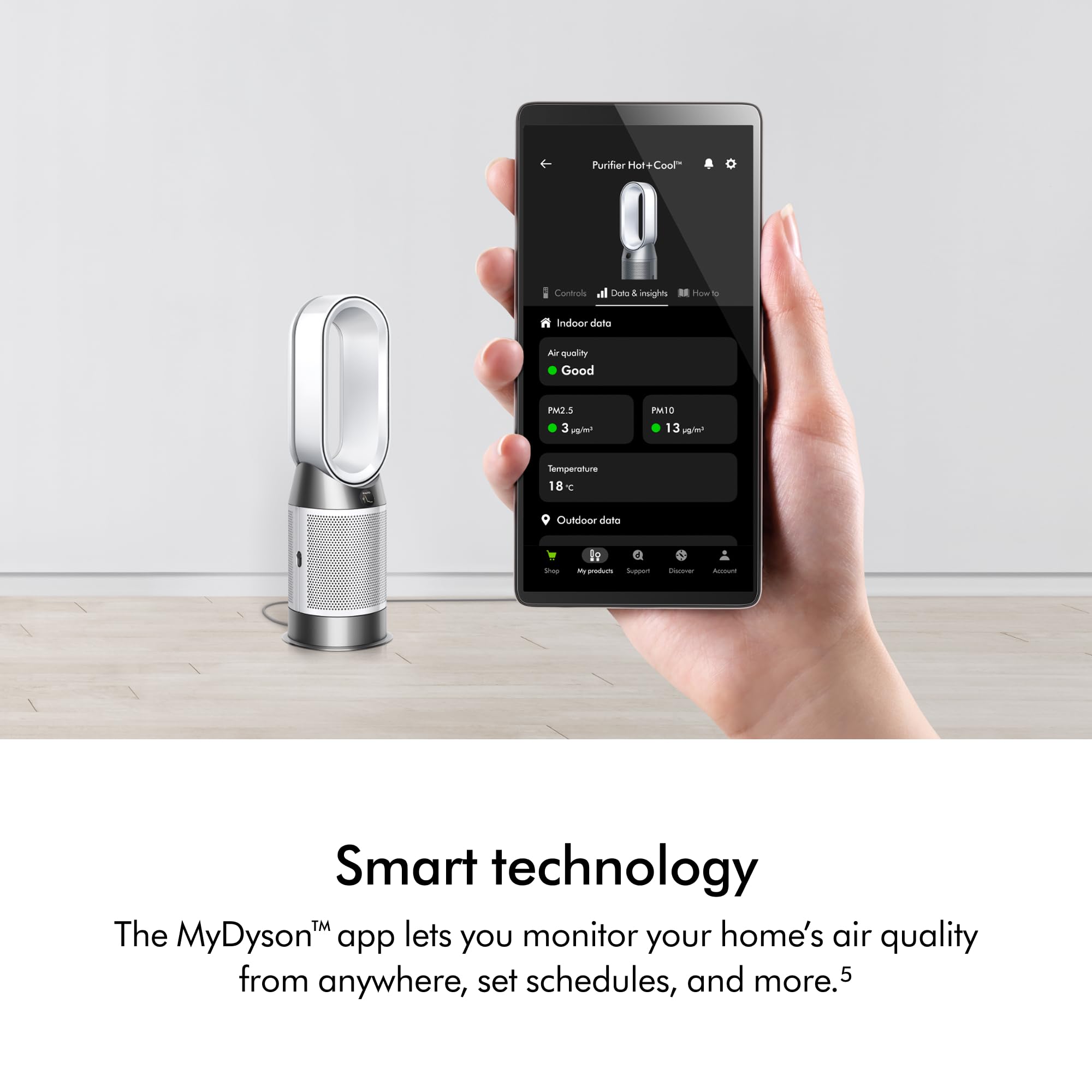 Dyson Purifier HP1 app control showcasing remote monitoring of air quality.