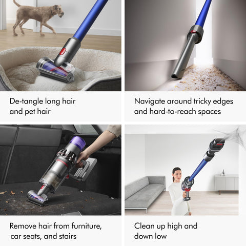 Dyson V11 filtration system capturing fine dust and circulating cleaner air