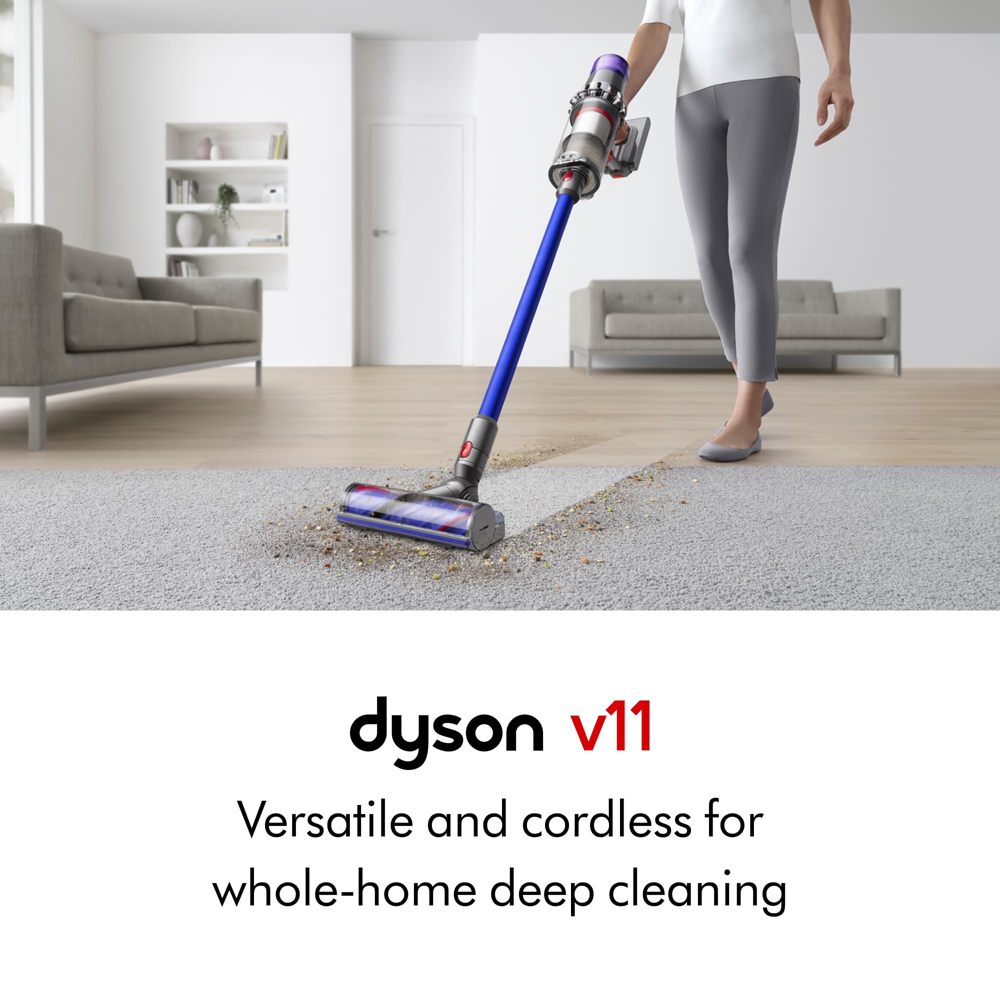 Dyson V11 motorbar cleaner head close-up for deep carpet and hard floor cleaning