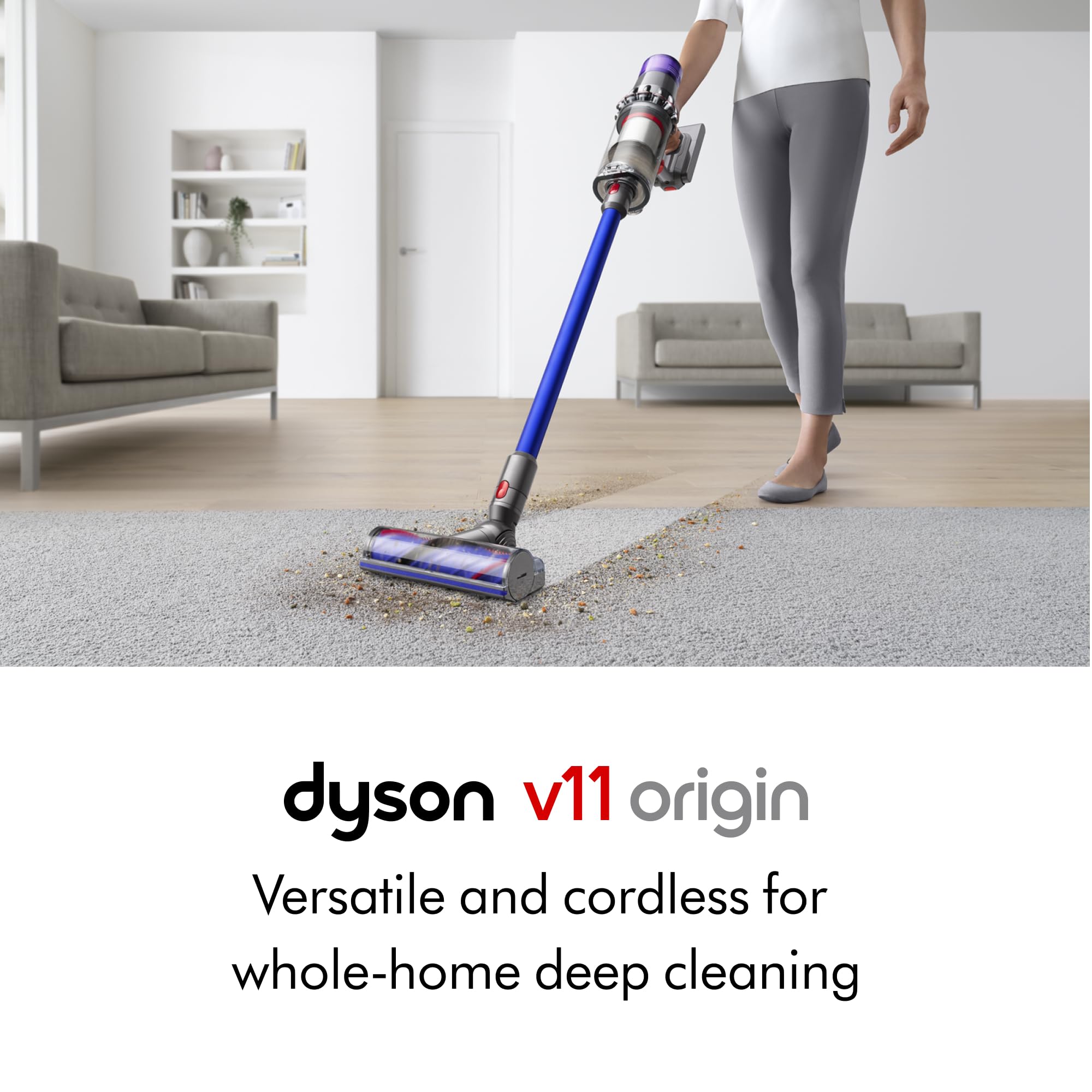 Dyson V11 Origin LCD display shows run-time and mode at a glance