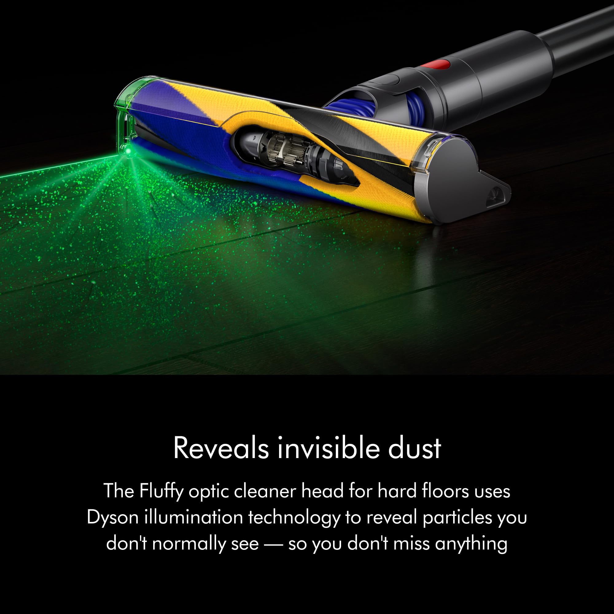 Automatic power adjustment on Dyson V15 Detect optimizes efficiency for different surfaces.