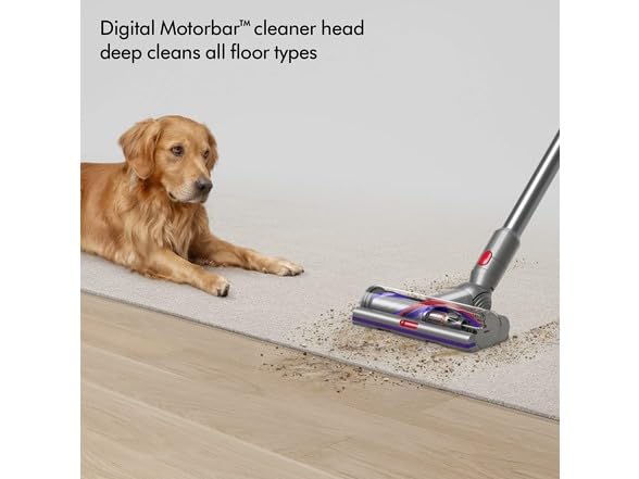Dyson V15 Detect piezo sensor auto mode demonstrates adaptive cleaning performance.