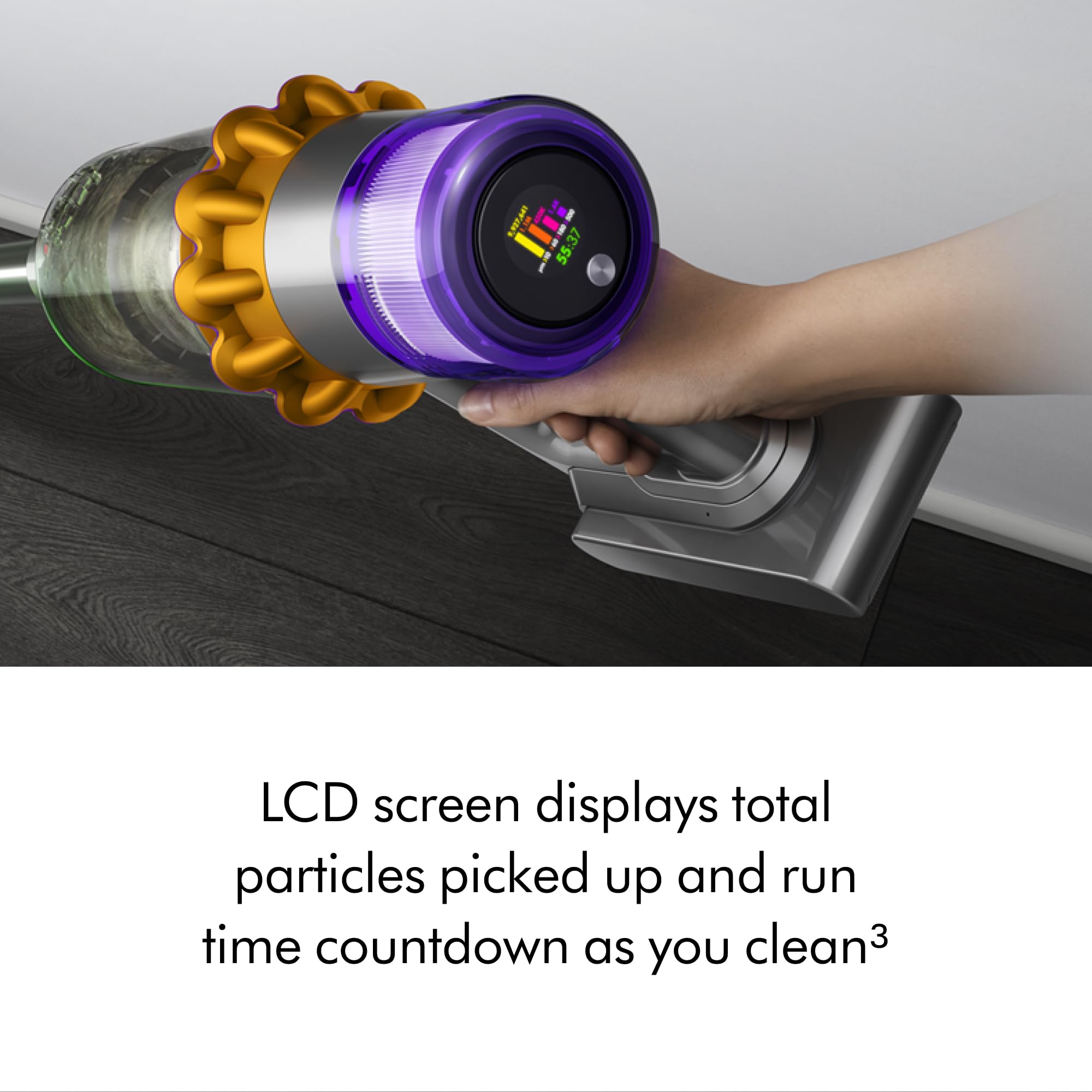 Dyson V15 Detect Plus Whole-machine filtration traps tiny particles.