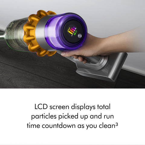 Dyson V15 Detect Plus Whole-machine filtration traps tiny particles.