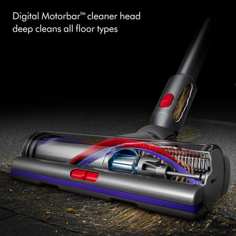 Dyson V15 Detect Pro Digital Motorbar cleaner head on carpets and hard floors.