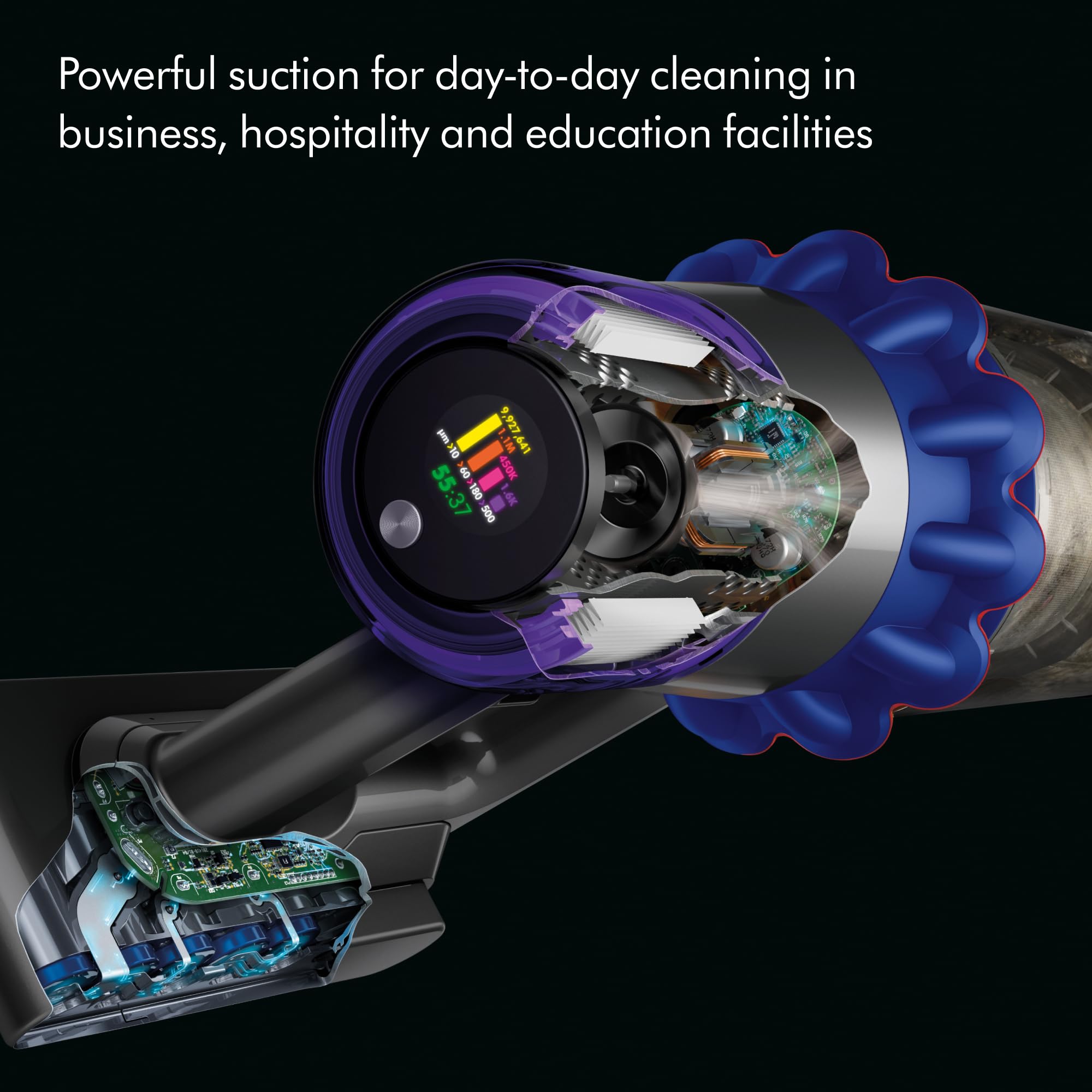 Dyson V15 Detect Pro advanced filtration traps ultrafine particles.