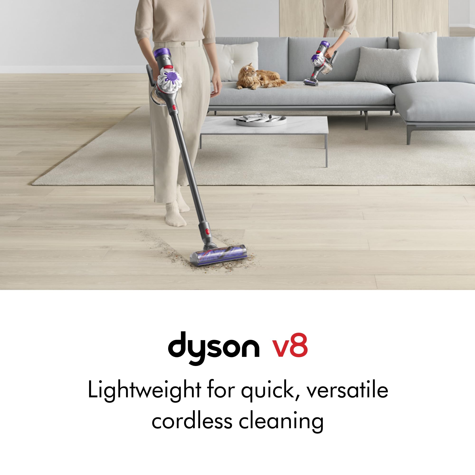 Dyson V8 detangles long hair from the brush bar during cleaning