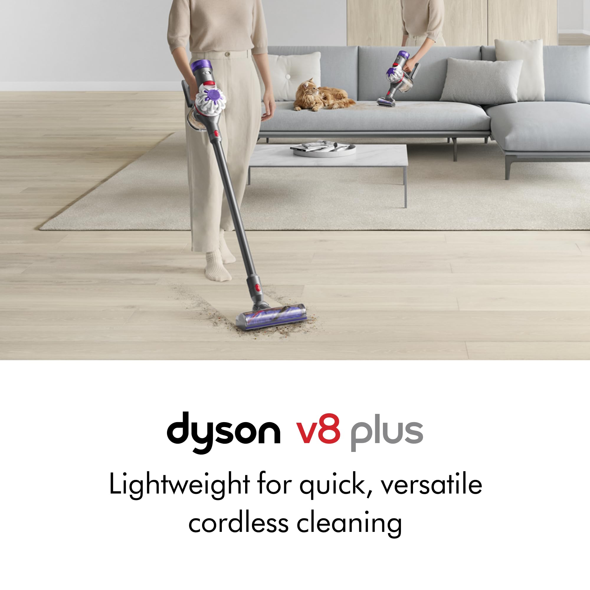 Dyson V8 Plus hair screw tool tackles long hair and pet hair on upholstery