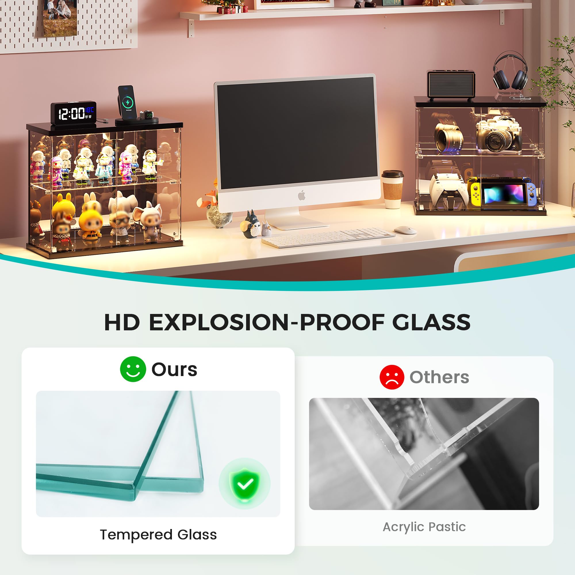 Dystler motion-sensing LED lighting activates when approaching the display.