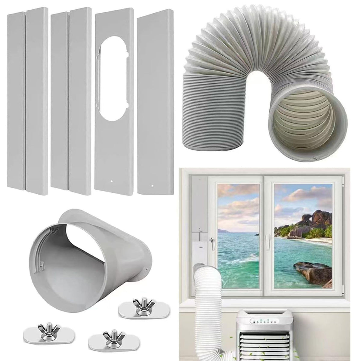 DYUJTMQ portable AC vent kit assembly demonstrates quick, tool-free window setup.