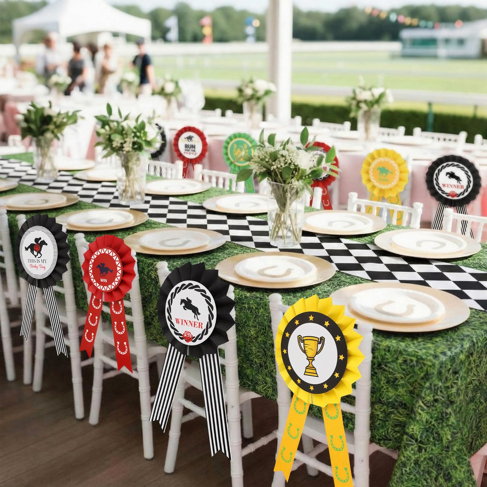 Eaasty derby decorations multicolor horse racing motifs create festive Derby vibes.